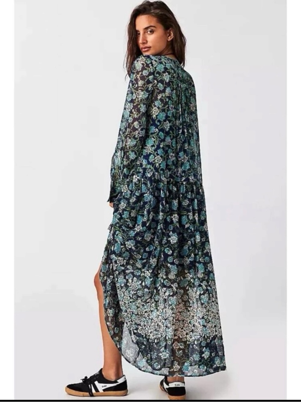 Free people Bohemian See it through Maxi Dress Twilight Floral Medium Retro 70s - Picture 7 of 13